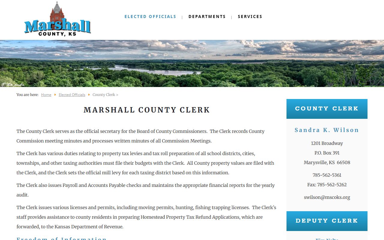 Marshall County Clerk of the District Court records county clerk distinction