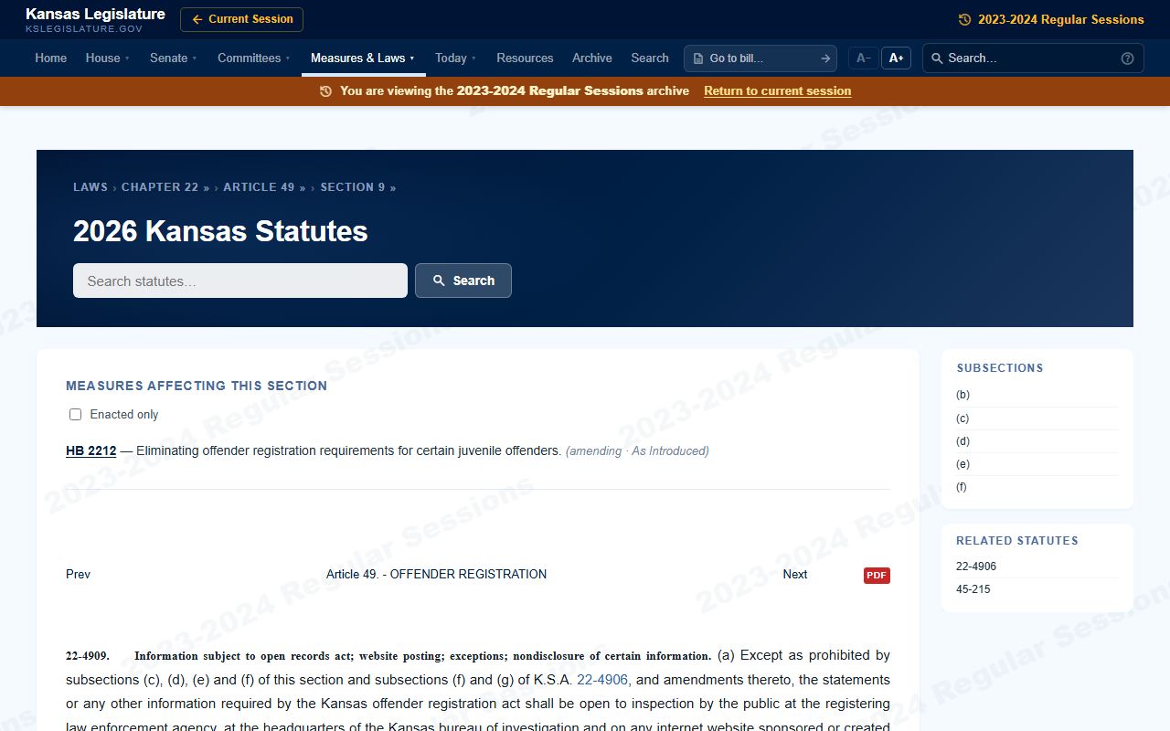 Marshall County arrest records and court charges Kansas statute access