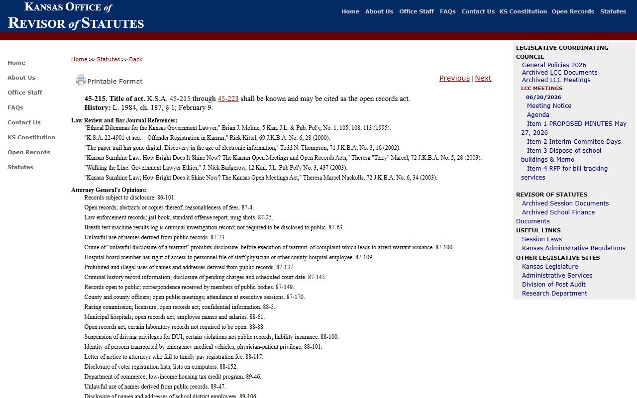 Marshall County court records Kansas Open Records Act title