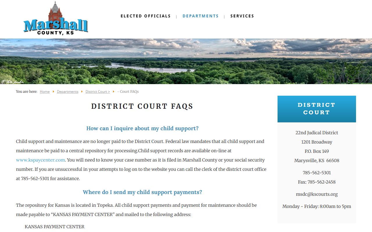 Marshall County court records District Court FAQ page