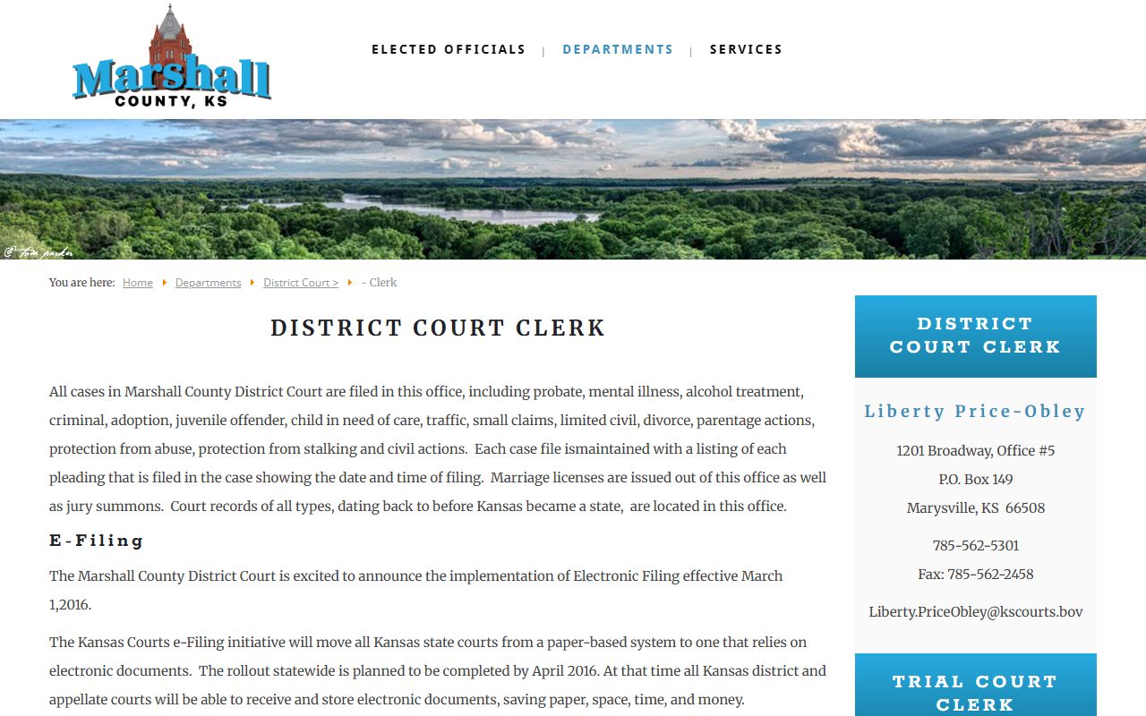 Marshall County court records District Court Clerk page