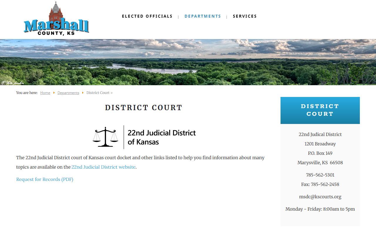 Marshall County court records District Court office page