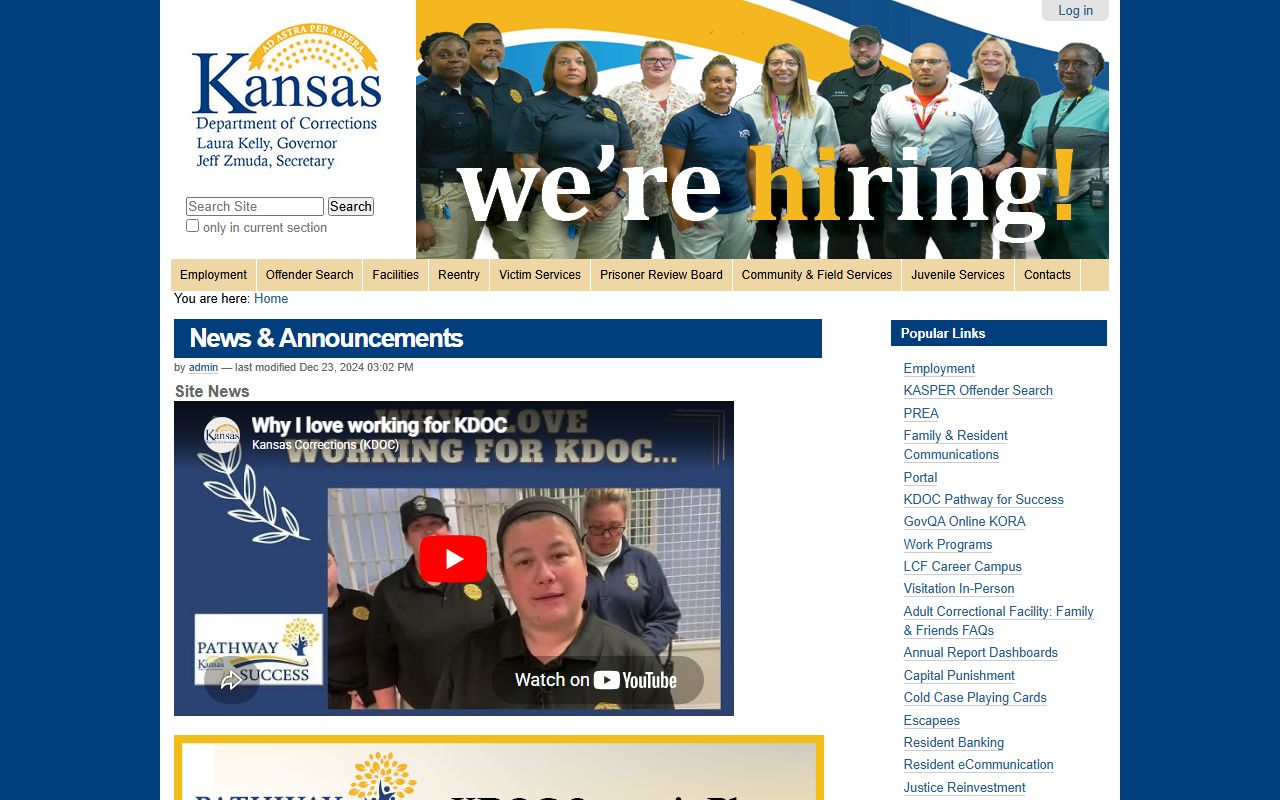 Marshall County inmate records Kansas Department of Corrections source