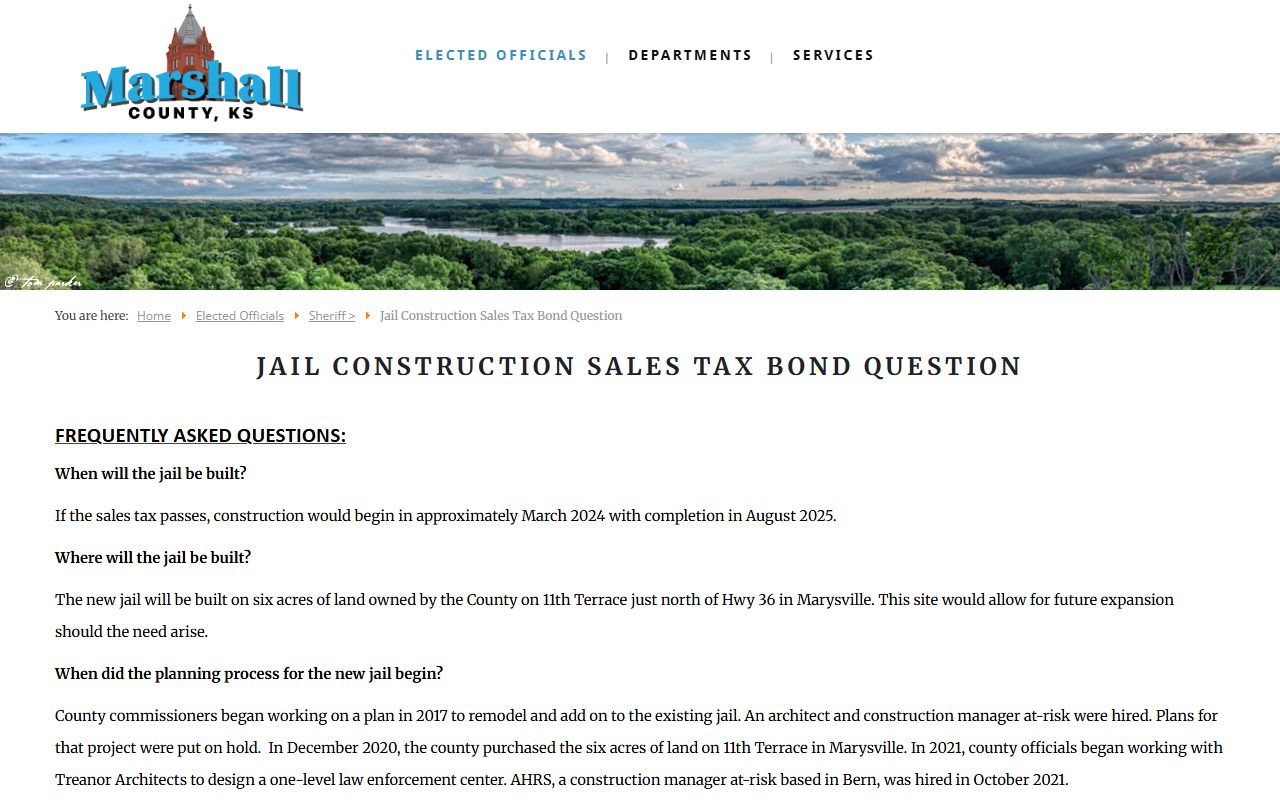 Marshall County inmate records jail construction FAQ source