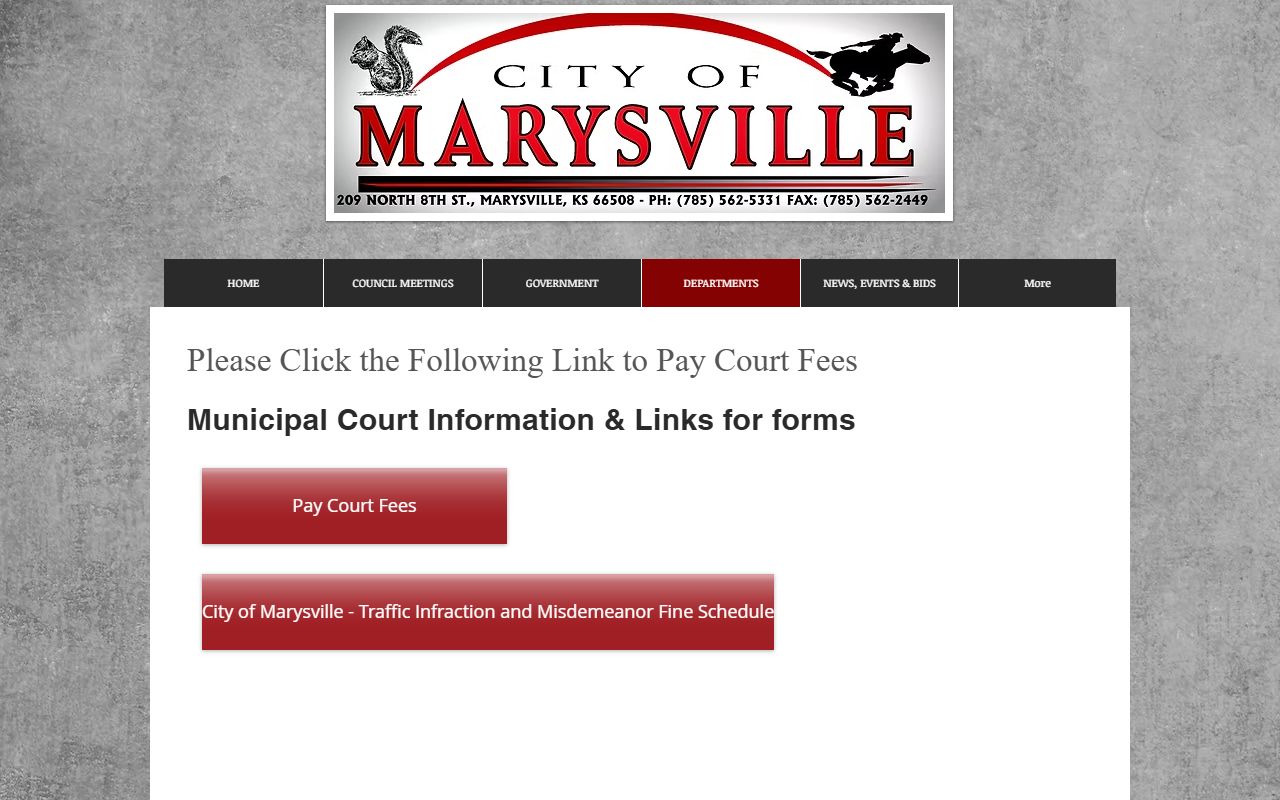 Marshall County traffic court records Marysville court fee source